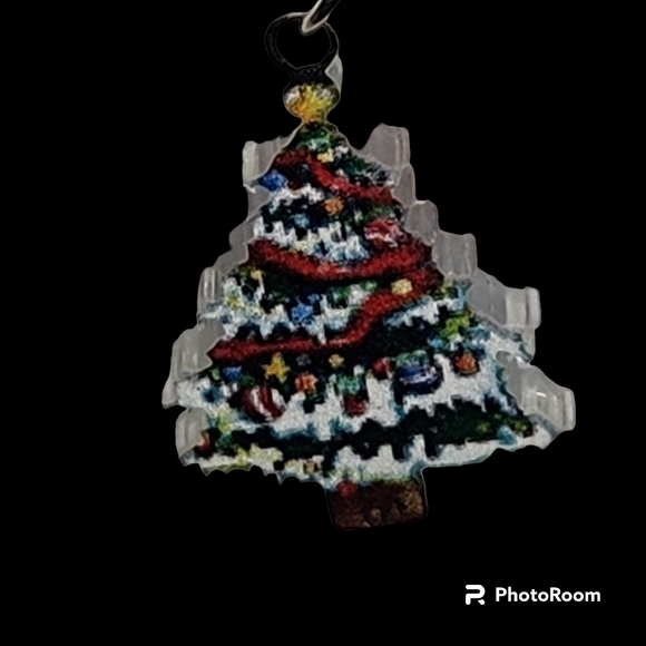 Decorated Christmas Tree Earrings NWT Christmas Holiday Season Gift Idea - Picture 3 of 6